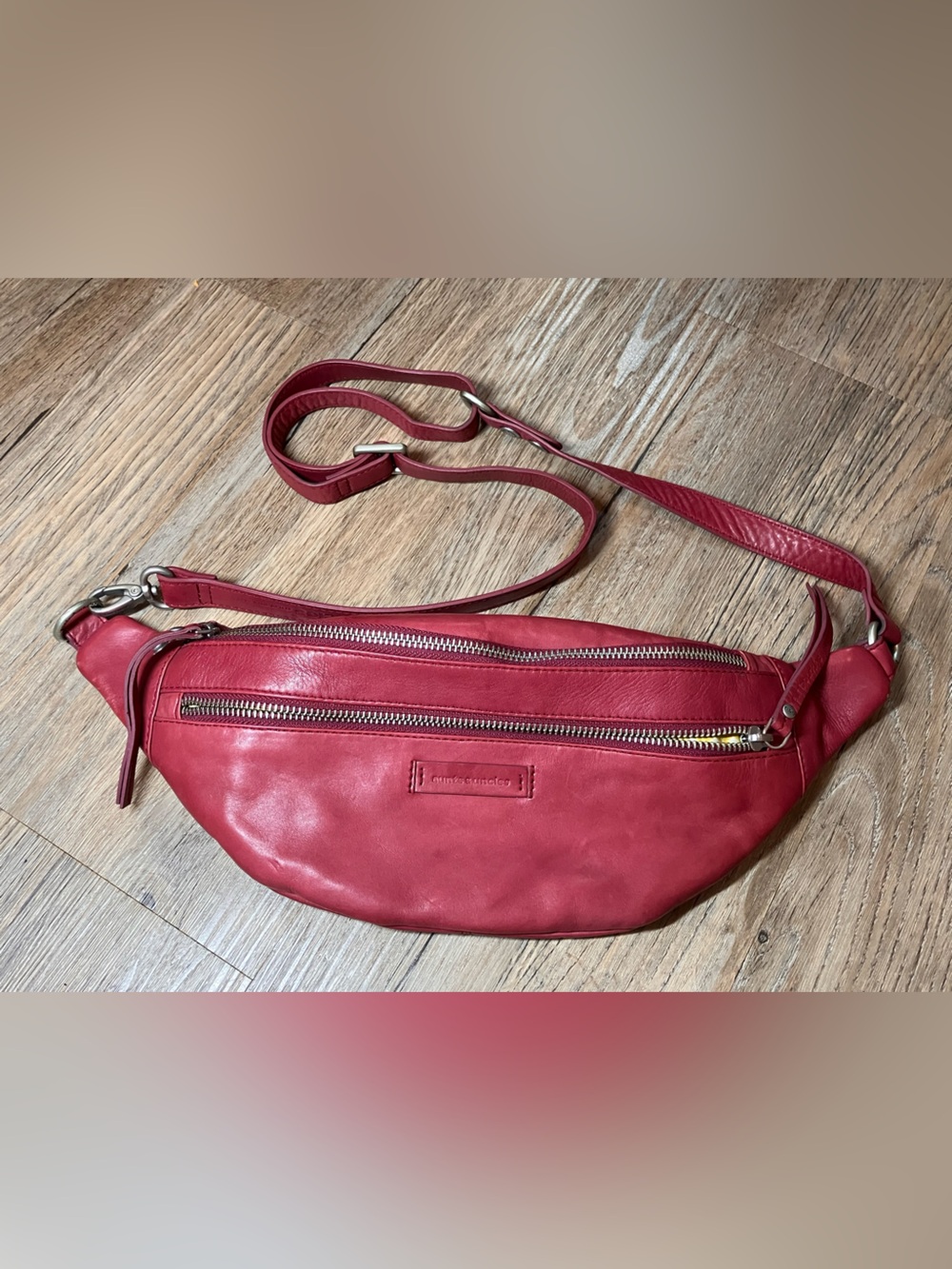 Aunts and Uncles Red Leather Banana Bag Crossbody Belt Bag ‘ Juicy Red ‘